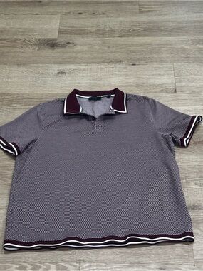 Ted Baker London Textured Knit Structured Short Sleeve Shirt Burgundy Small